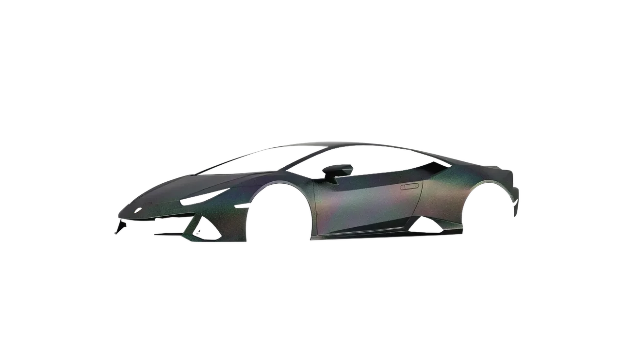 Lamborghini Huracan Evo 2024 wrapped in Matt Morpheus Black Starlight (KPMF K75571), front three-quarter view