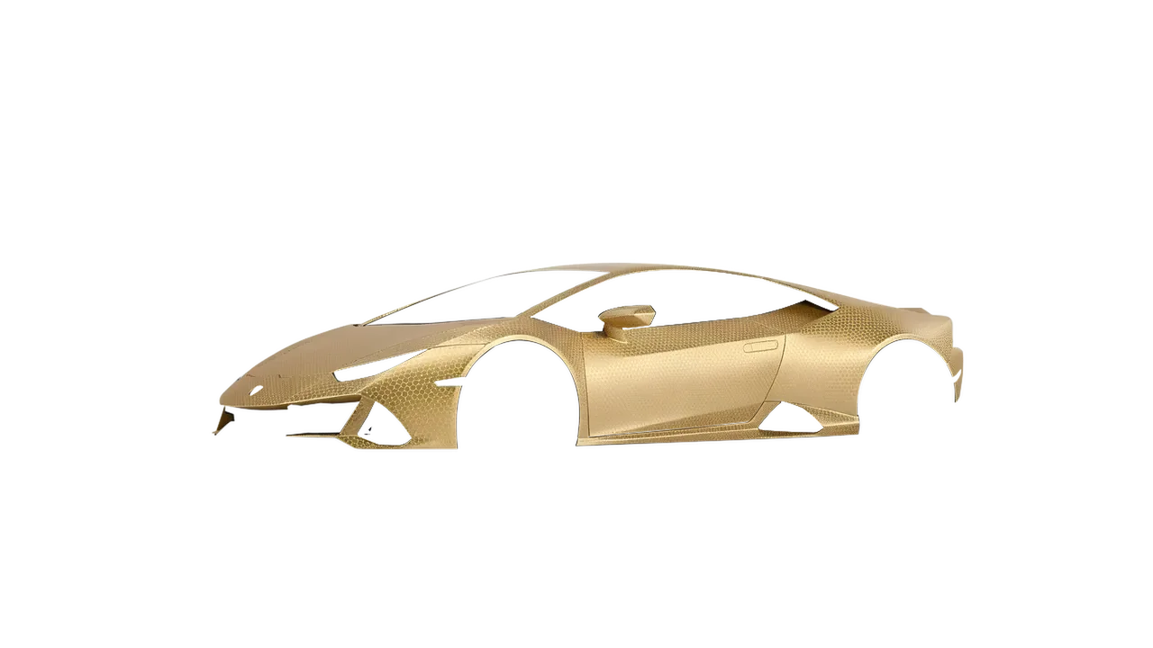 Lamborghini Huracan Evo 2024 wrapped in Gold Honeycomb (ORACAL 975-091HC), front three-quarter view