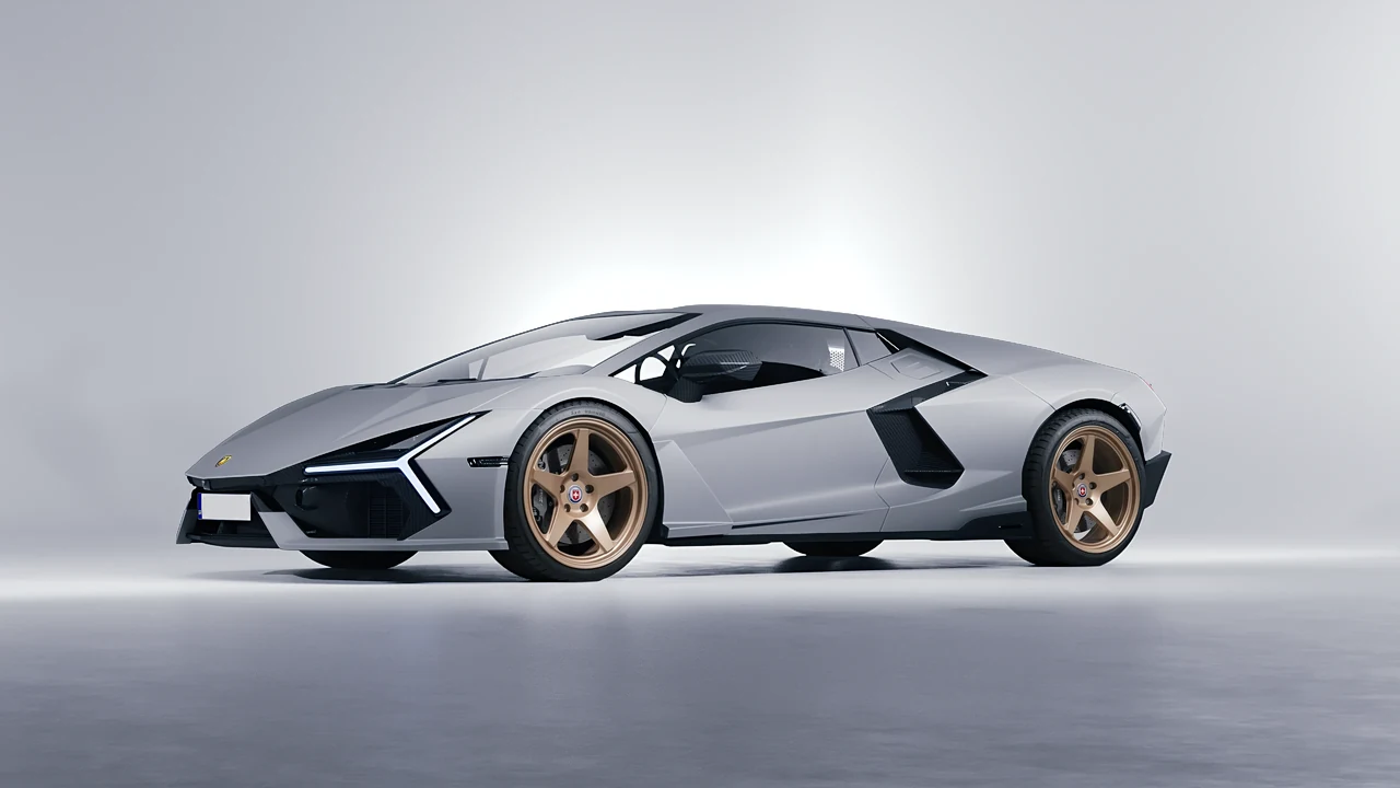 Lamborghini Revuelto 2023 on HRE Performance Wheels 305-GTS forged wheels, front three-quarter view