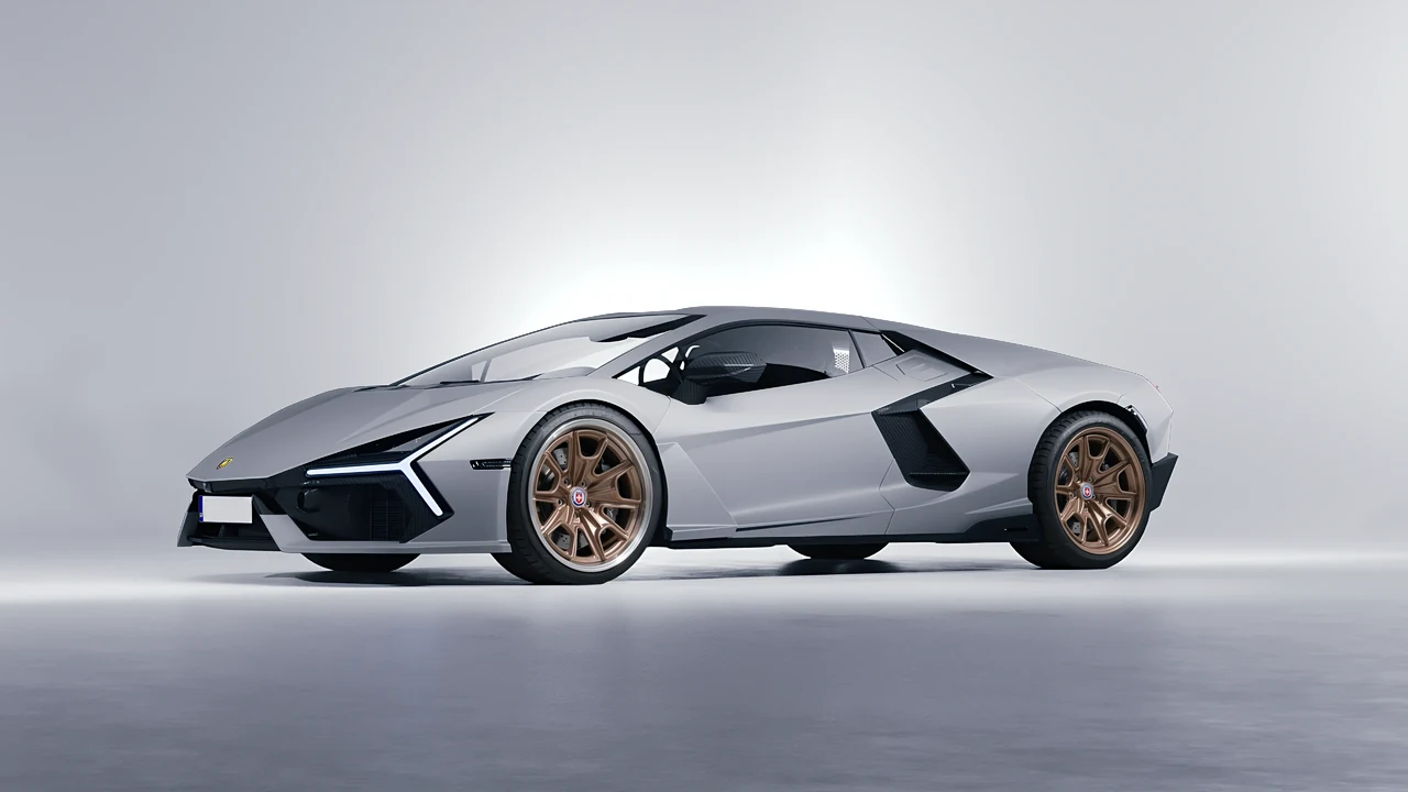 Lamborghini Revuelto 2023 on HRE Performance Wheels 427 forged wheels, front three-quarter view