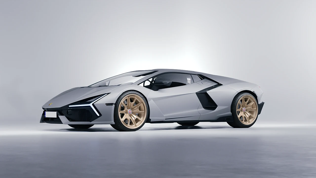 Lamborghini Revuelto 2023 on HRE Performance Wheels 427M forged wheels, front three-quarter view