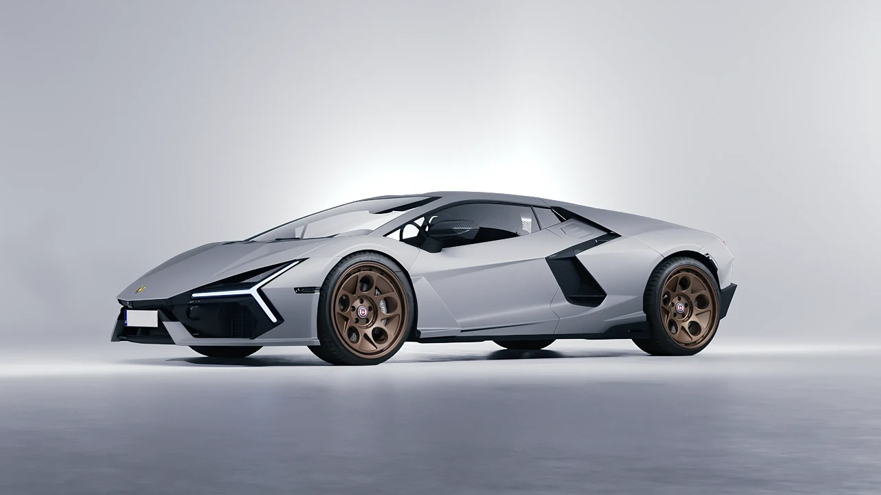 Lamborghini Revuelto 2023 on HRE Performance Wheels 454-GTM forged wheels, front three-quarter view
