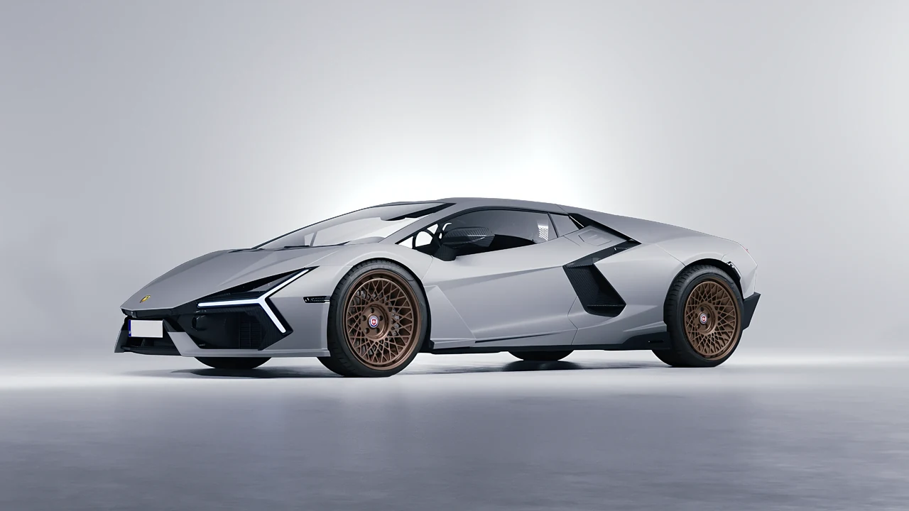 Lamborghini Revuelto 2023 on HRE Performance Wheels 501-GTM forged wheels, front three-quarter view
