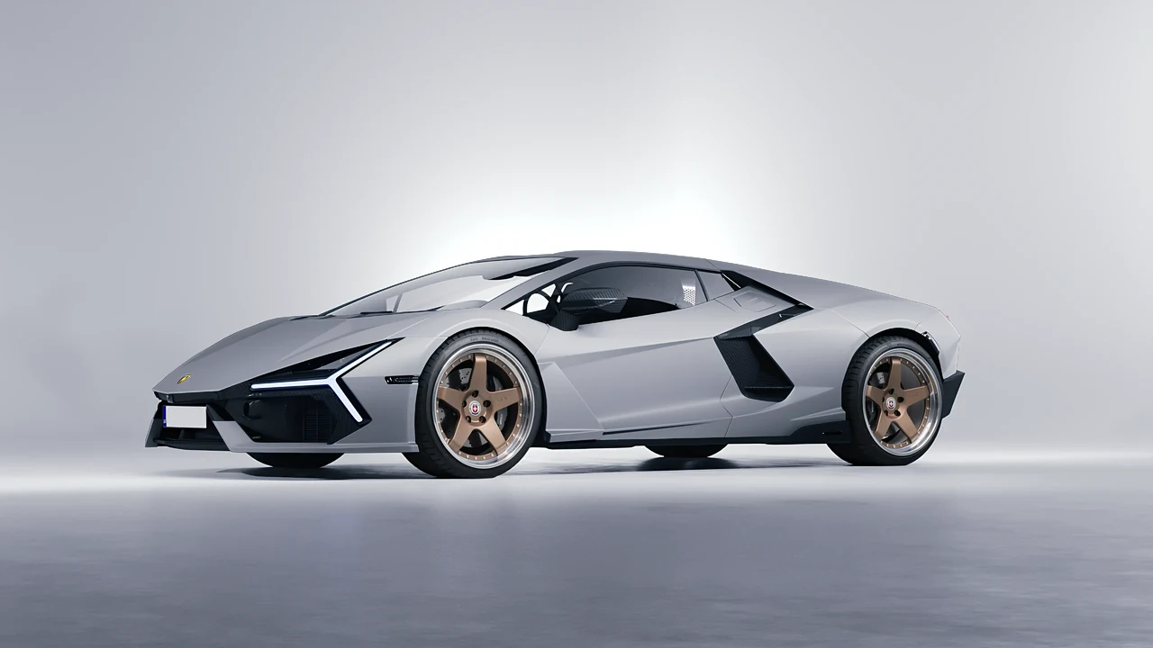 Lamborghini Revuelto 2023 on HRE Performance Wheels C105 forged wheels, front three-quarter view