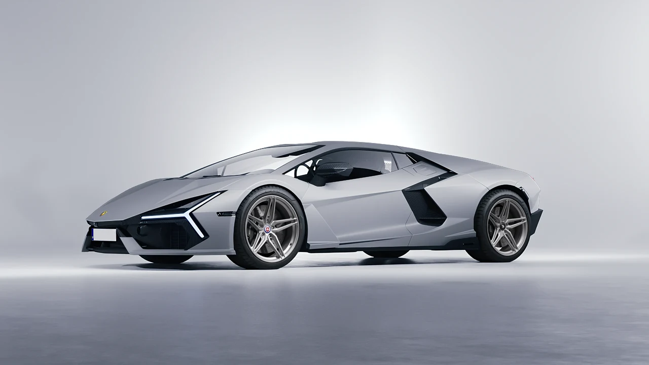 Lamborghini Revuelto 2023 on HRE Performance Wheels P107SC forged wheels, front three-quarter view