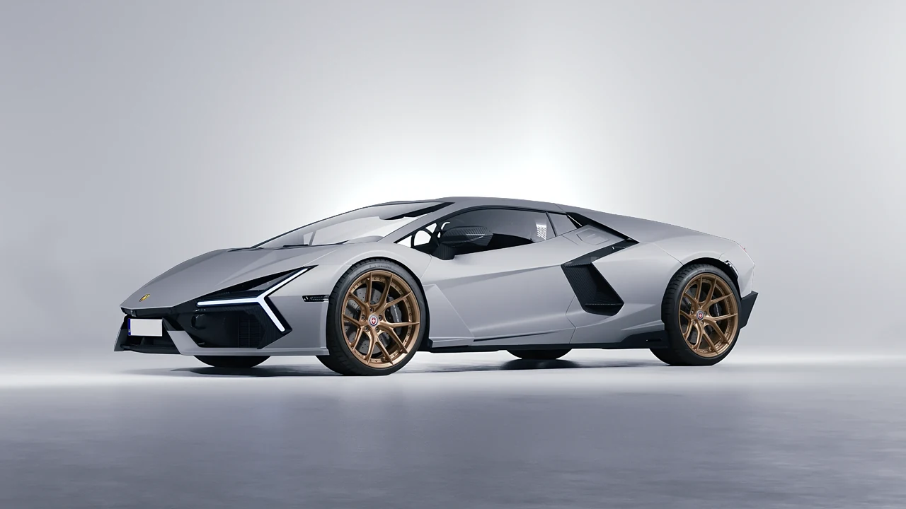 Lamborghini Revuelto 2023 on HRE Performance Wheels S101SC forged wheels, front three-quarter view