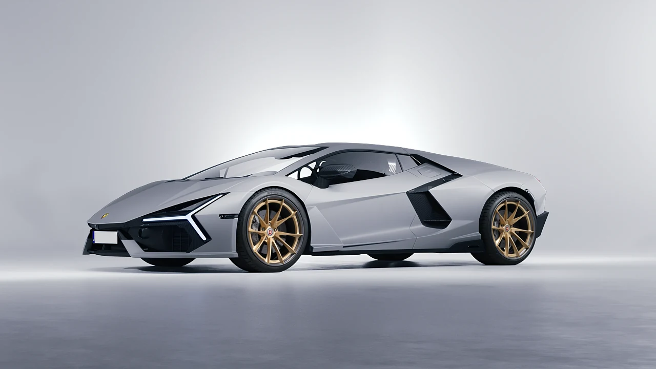 Lamborghini Revuelto 2023 on HRE Performance Wheels S204H forged wheels, front three-quarter view