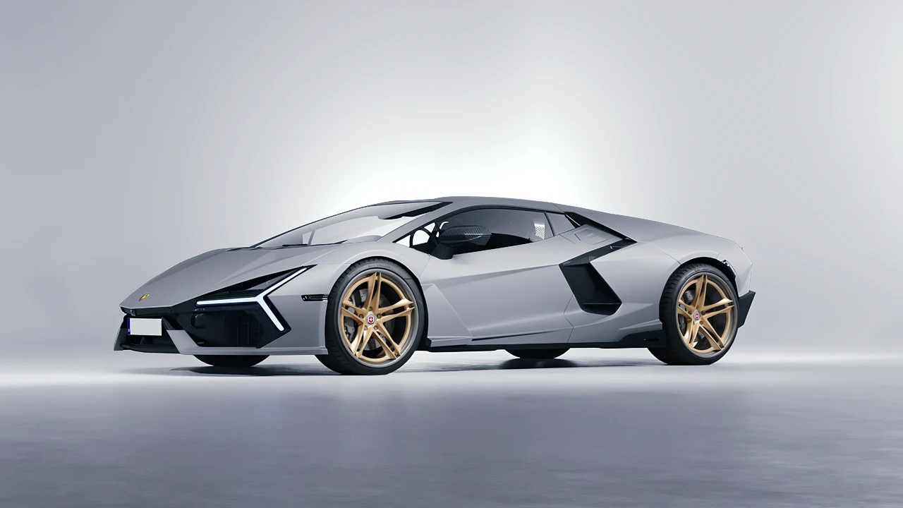 Lamborghini Revuelto 2023 on HRE Performance Wheels S207H forged wheels, front three-quarter view