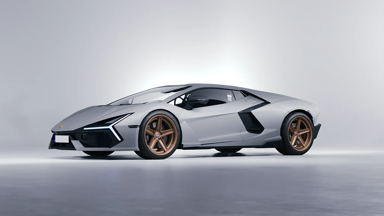 Lamborghini Revuelto 2023 on HRE Performance Wheels Tusk forged wheels, front three-quarter view