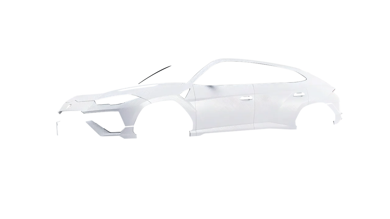 Lamborghini Urus Performante 2024 wrapped in Carbon Fiber White (Avery Dennison SW900-115-X), front three-quarter view