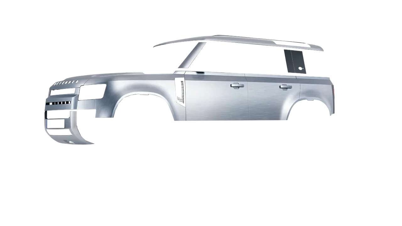 Land Rover Defender 110 2020 wrapped in Brushed Aluminum (Avery Dennison SW900-812-X), front three-quarter view