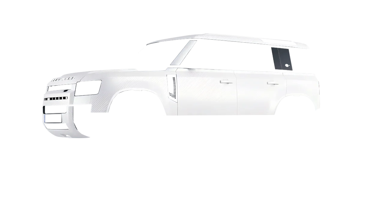 Land Rover Defender 110 2020 wrapped in Carbon Fiber White (Avery Dennison SW900-115-X), front three-quarter view