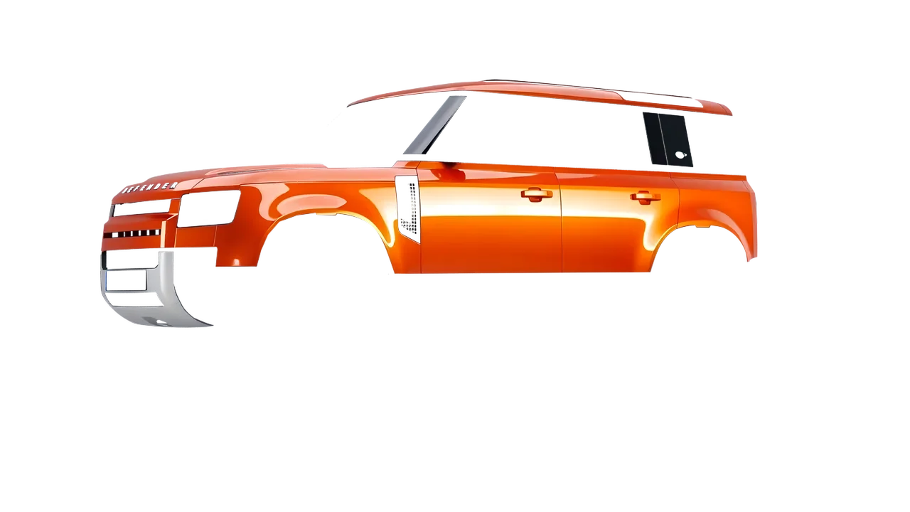 Land Rover Defender 110 2020 wrapped in Fiery Orange (3M G364), front three-quarter view