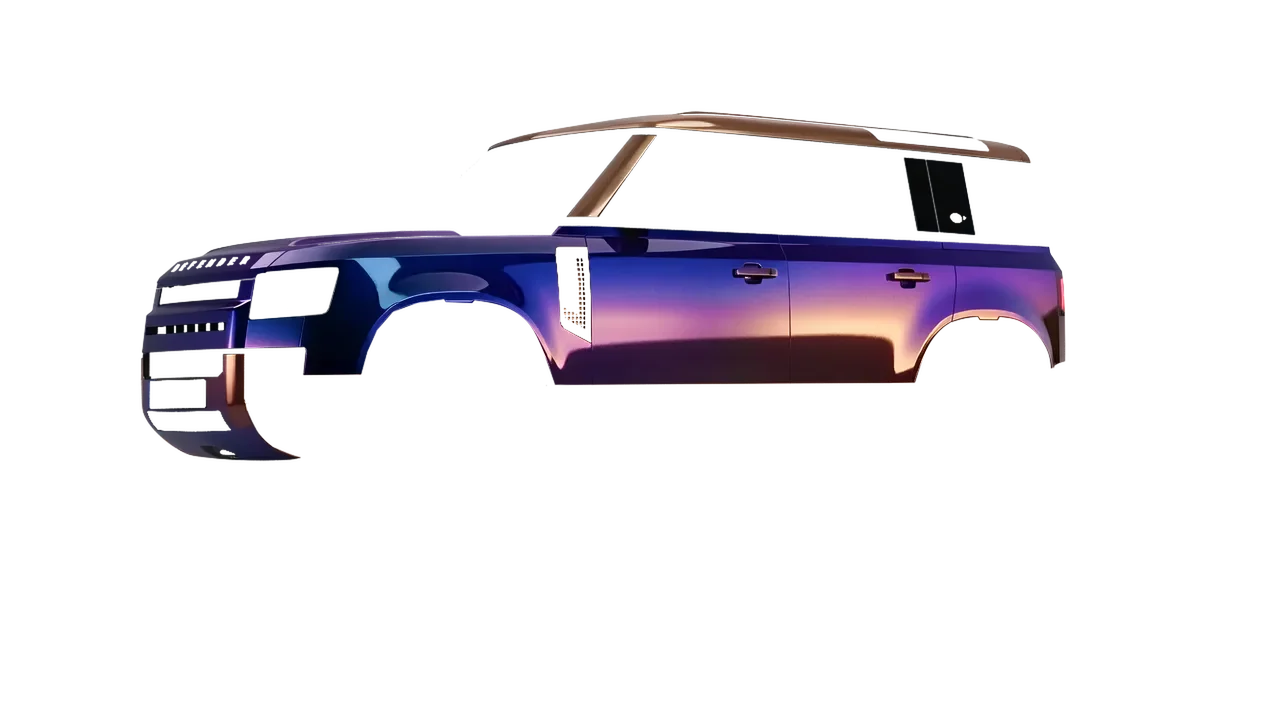 Land Rover Defender 110 2020 wrapped in Gloss Flip Deep Space (3M GP278), front three-quarter view