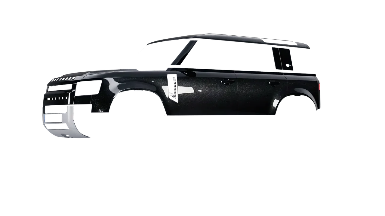 Land Rover Defender 110 2020 wrapped in Mystery Black (Avery Dennison SW900-184-M), front three-quarter view