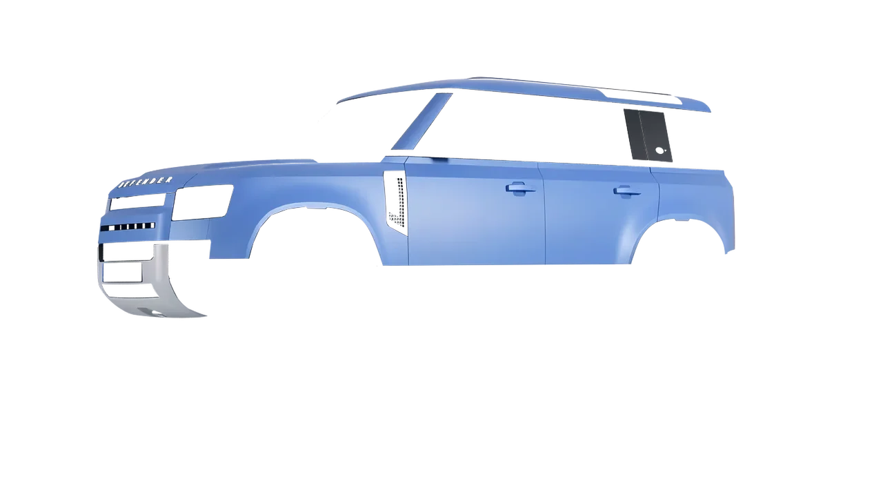 Land Rover Defender 110 2020 wrapped in Dreamline Blue (Avery Dennison SW900-616-O), front three-quarter view