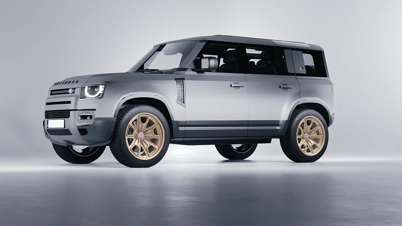 Land Rover Defender 110 2020 on HRE Performance Wheels 427M forged wheels, front three-quarter view