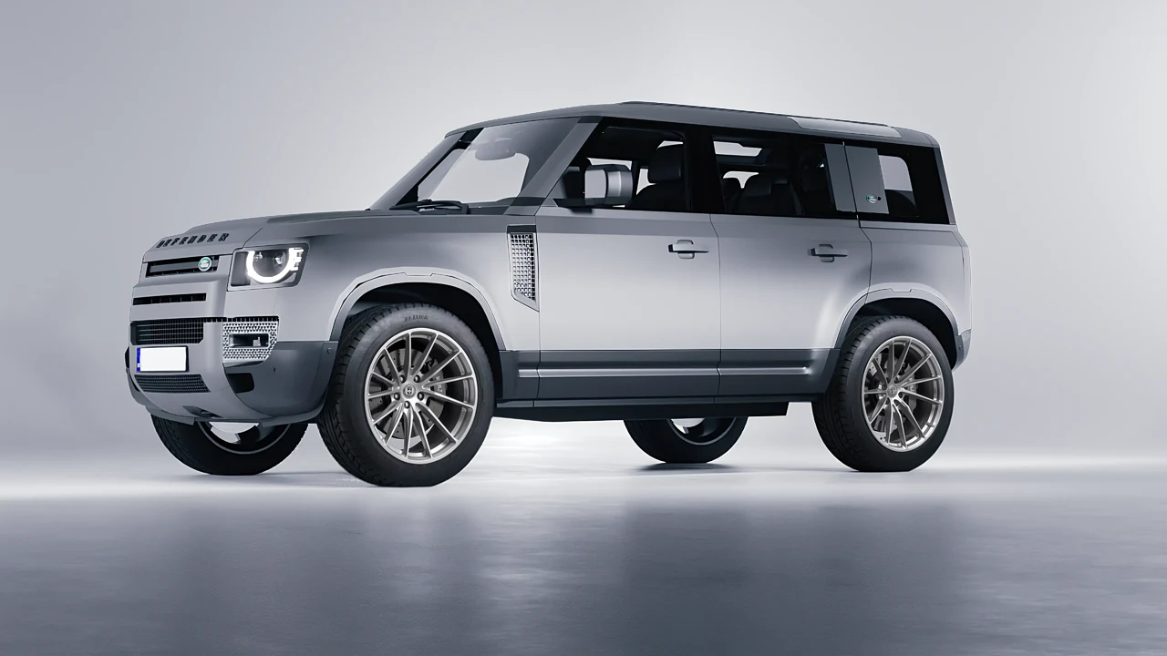 Land Rover Defender 110 2020 on HRE Performance Wheels P103 forged wheels, front three-quarter view