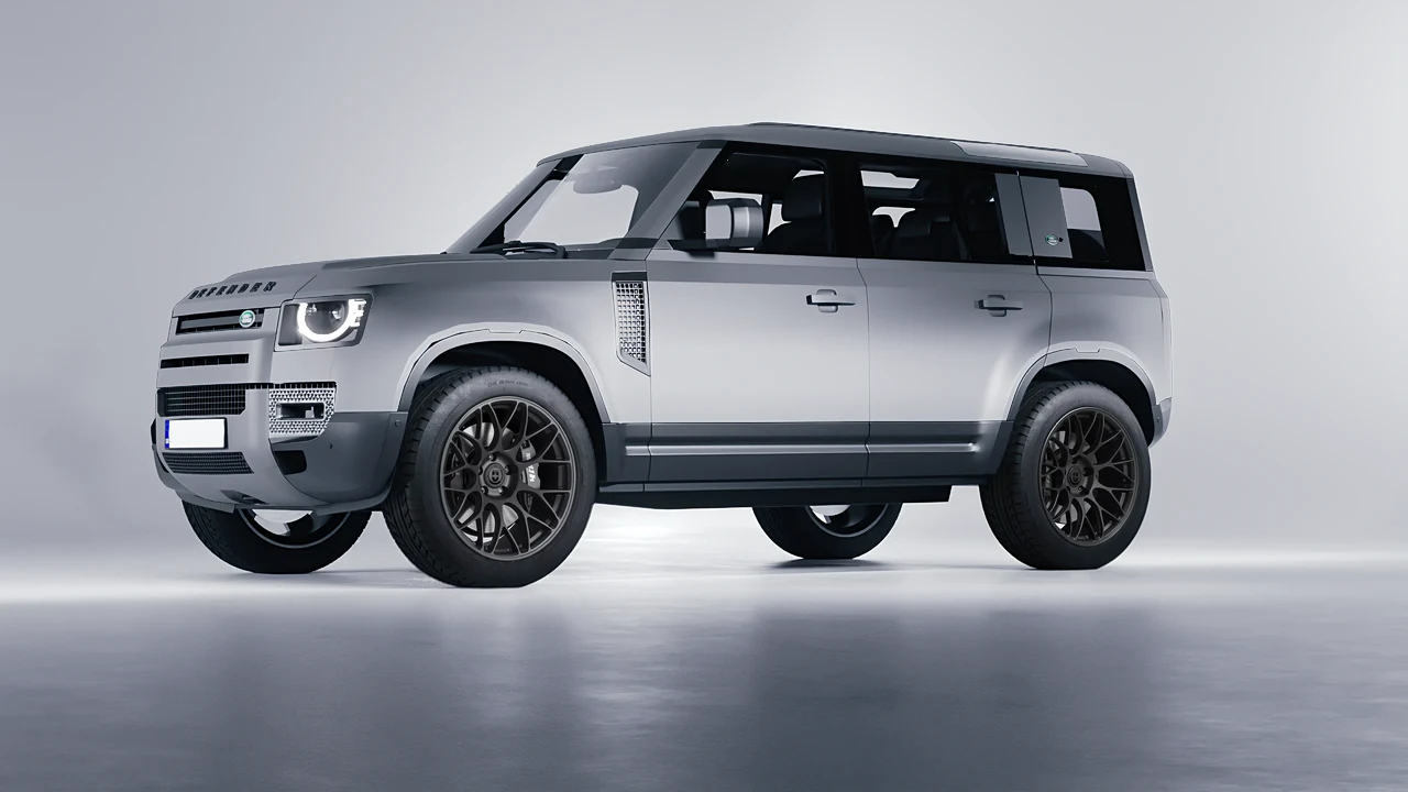 Land Rover Defender 110 2020 on HRE Performance Wheels RC100 forged wheels, front three-quarter view