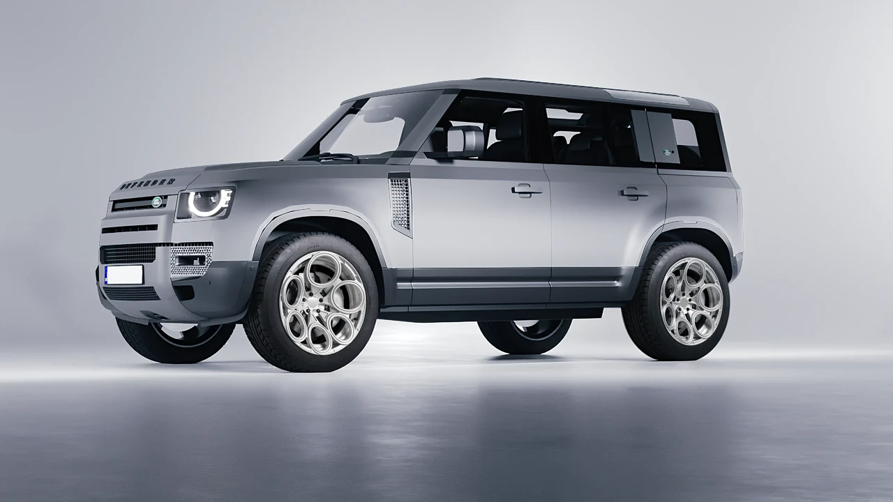 Land Rover Defender 110 2020 on RDB LA Revolver forged wheels, front three-quarter view