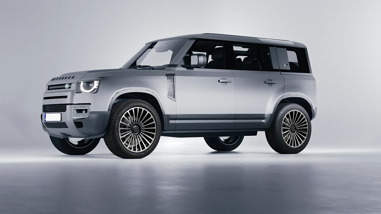 Land Rover Defender 110 2020 on RDB LA Twenty Three forged wheels, front three-quarter view