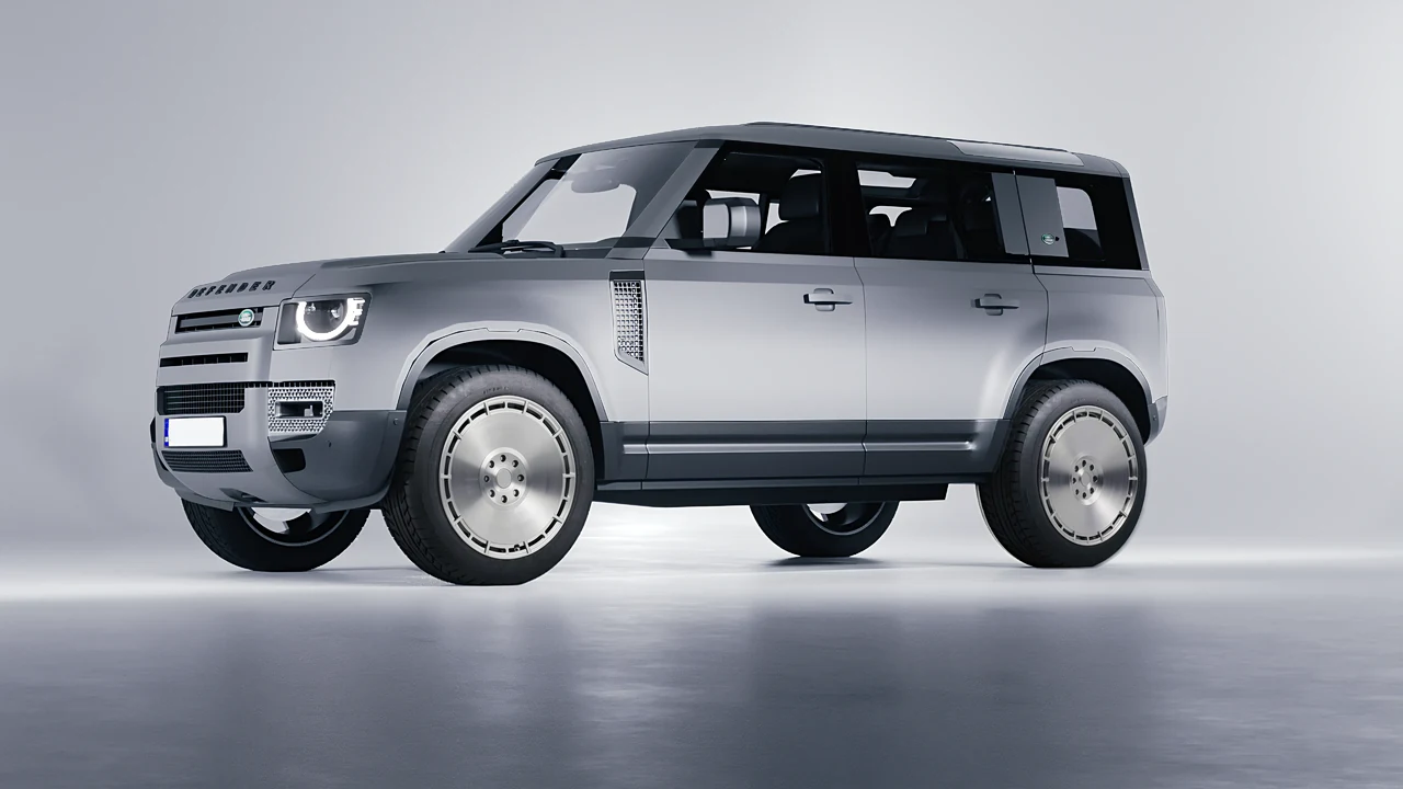 Land Rover Defender 110 2020 on RDB LA Zero forged wheels, front three-quarter view