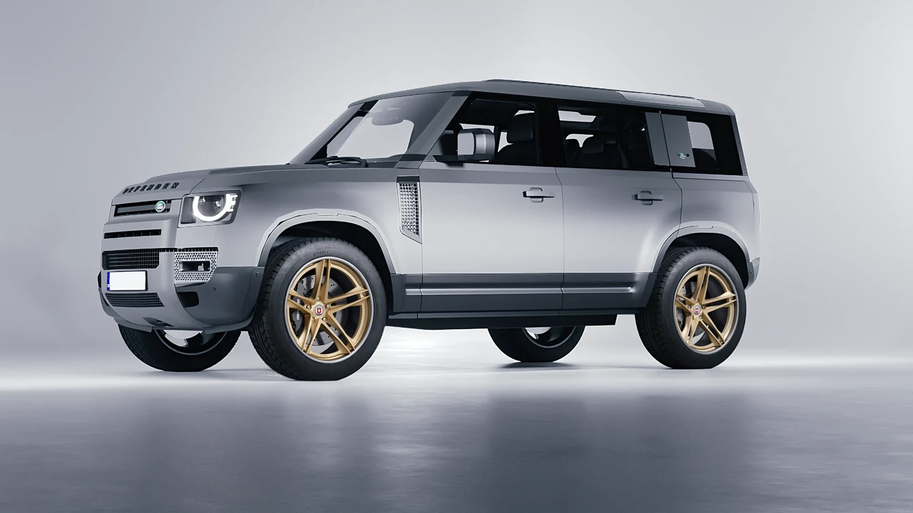 Land Rover Defender 110 2020 on HRE Performance Wheels S207H forged wheels, front three-quarter view