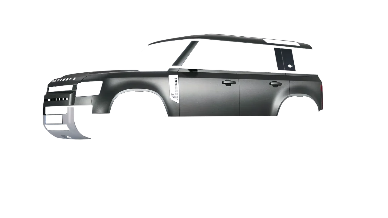 Land Rover Defender 110 2020 wrapped in Black Rock Grey (Avery Dennison SW900-823-M), front three-quarter view