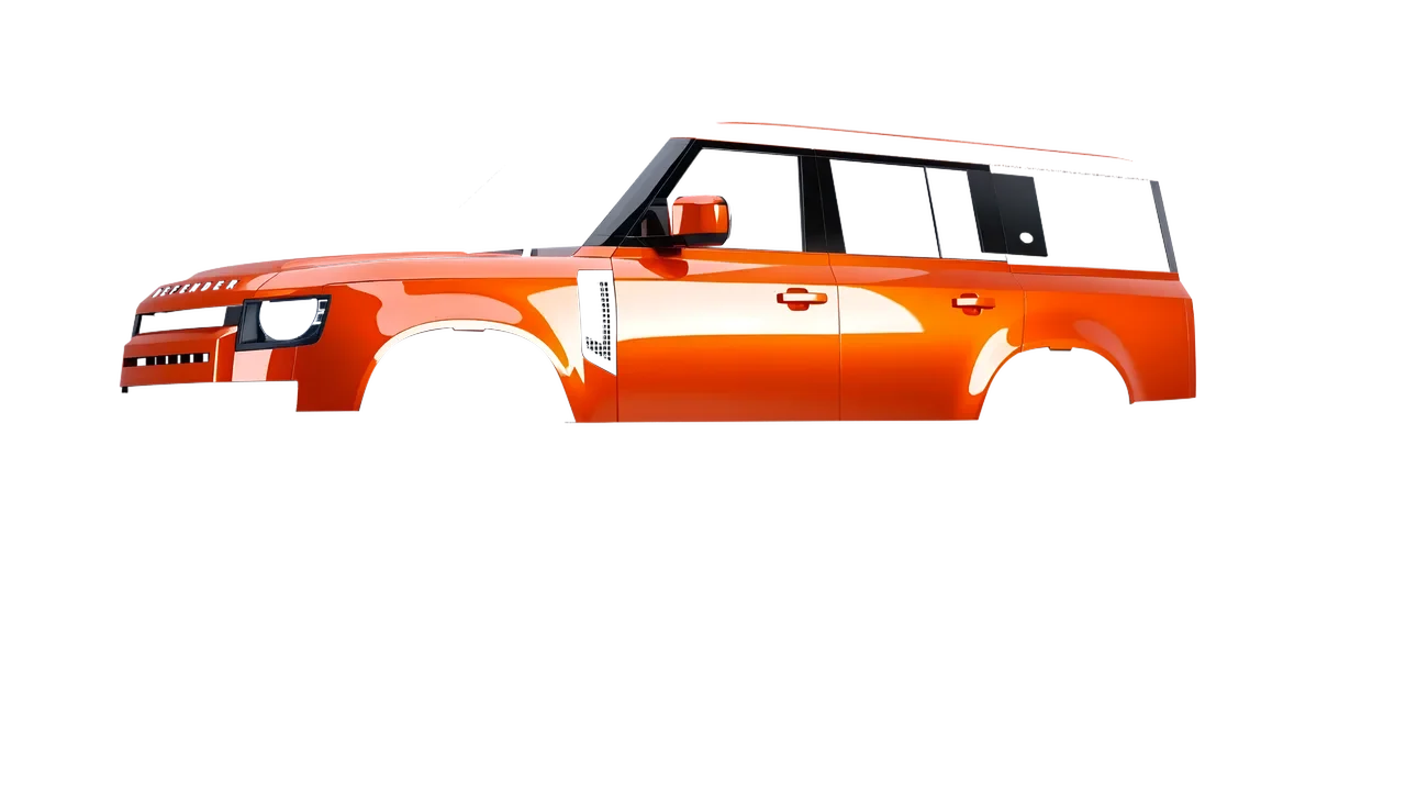 Land Rover Defender 130 2023 wrapped in Fiery Orange (3M G364), front three-quarter view