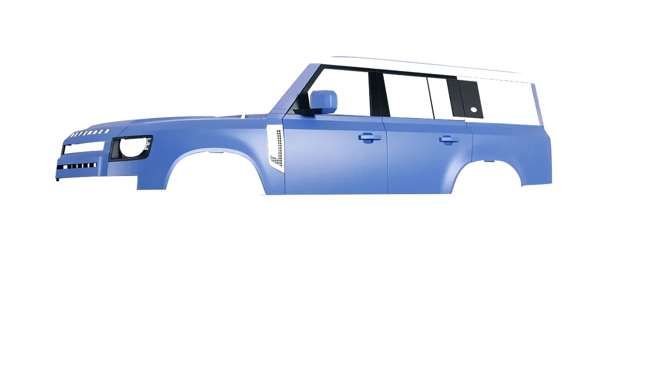 Land Rover Defender 130 2023 wrapped in Dreamline Blue (Avery Dennison SW900-616-O), front three-quarter view