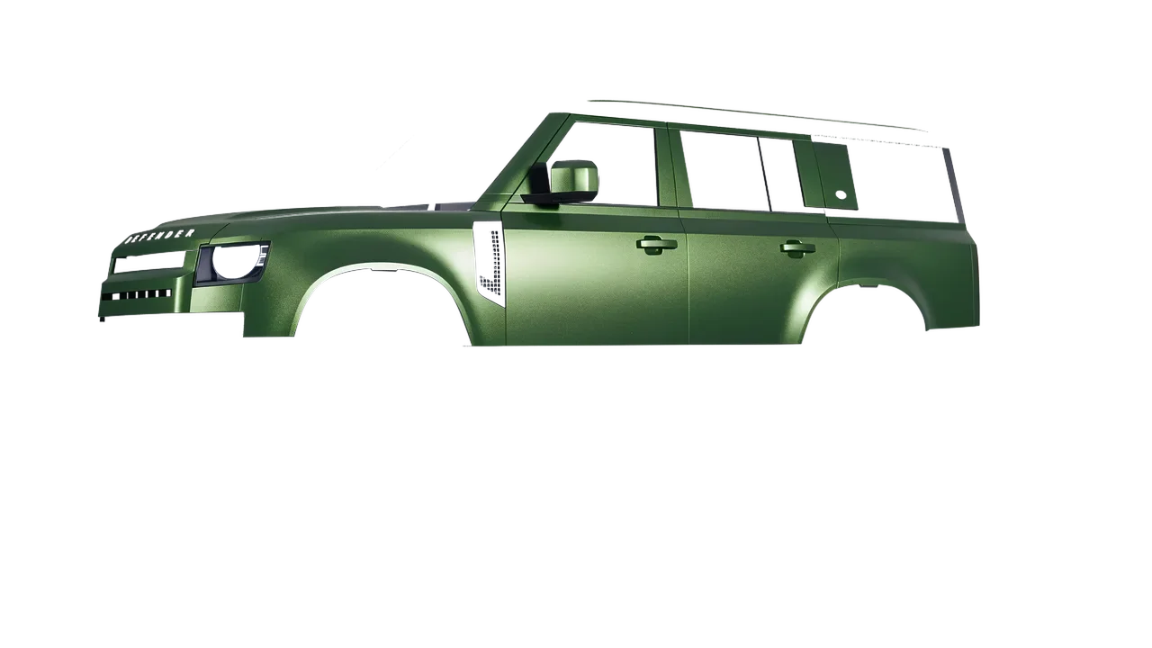 Land Rover Defender 130 2023 wrapped in Apple Green (Avery Dennison SW900-745-M), front three-quarter view