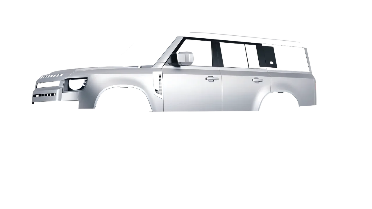 Land Rover Defender 130 2023 wrapped in Matte Silver (3M M21), front three-quarter view
