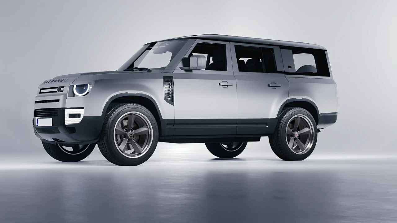 Land Rover Defender 130 2023 on HRE Performance Wheels 105 forged wheels, front three-quarter view