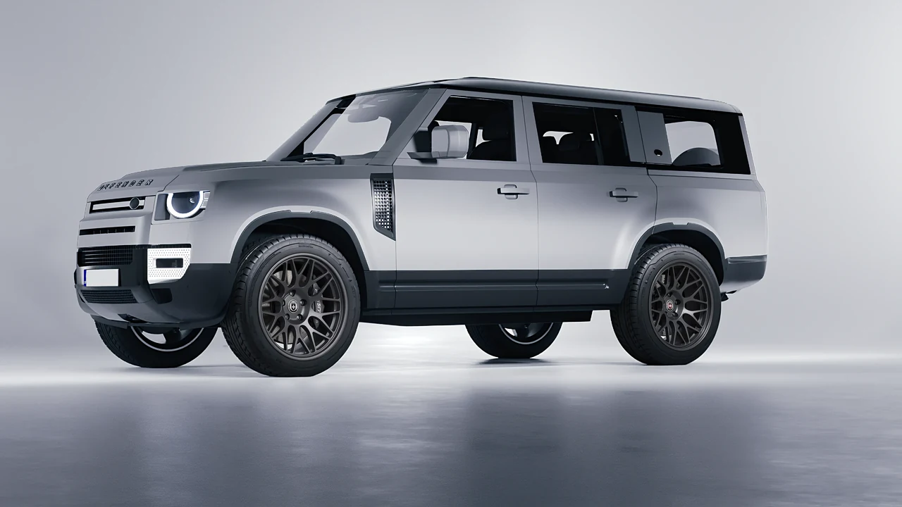Land Rover Defender 130 2023 on HRE Performance Wheels 300-GT forged wheels, front three-quarter view