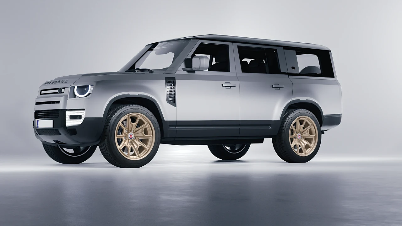 Land Rover Defender 130 2023 on HRE Performance Wheels 427M forged wheels, front three-quarter view