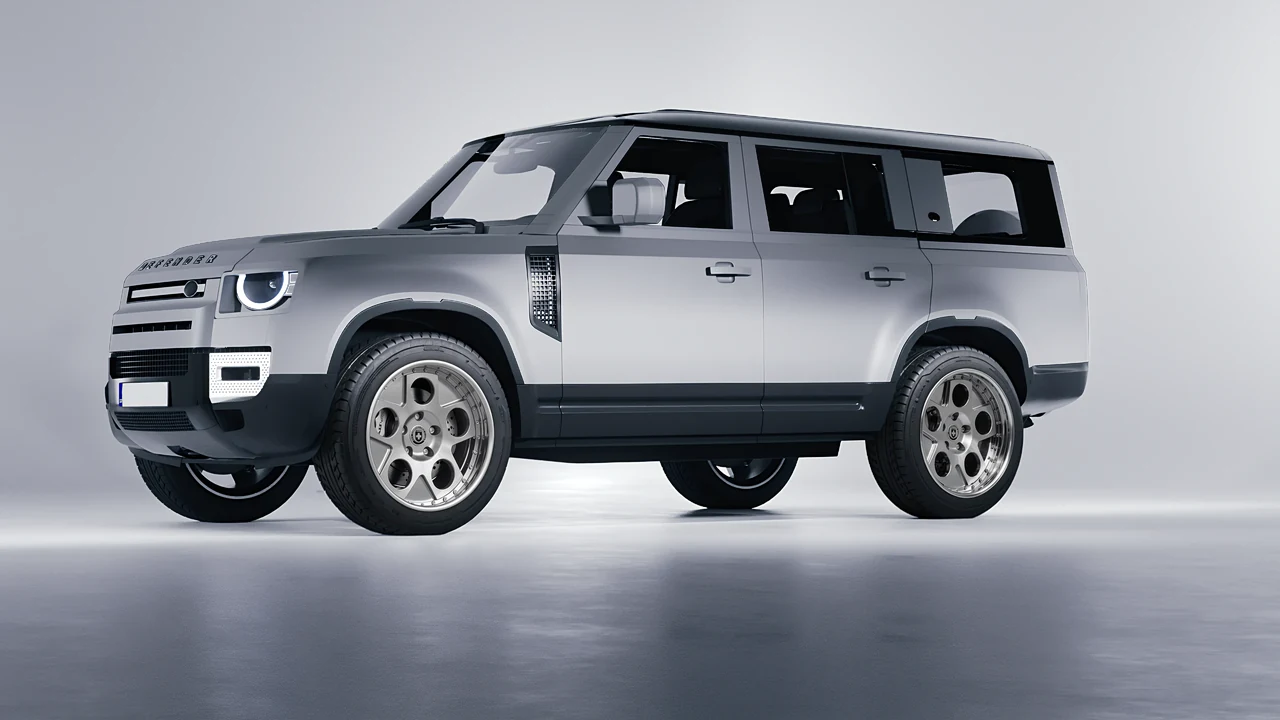 Land Rover Defender 130 2023 on HRE Performance Wheels 454 forged wheels, front three-quarter view