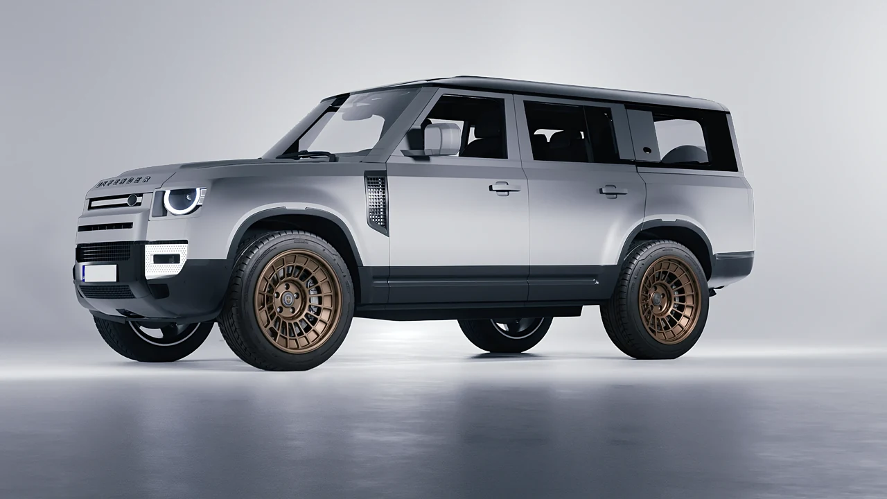 Land Rover Defender 130 2023 on HRE Performance Wheels 515-GTM forged wheels, front three-quarter view