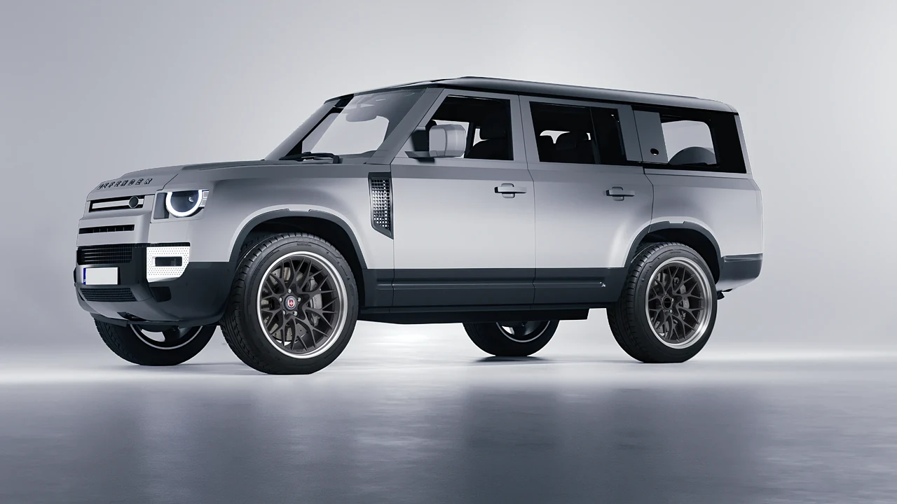 Land Rover Defender 130 2023 on HRE Performance Wheels 520 forged wheels, front three-quarter view