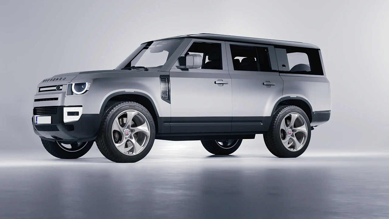 Land Rover Defender 130 2023 on HRE Performance Wheels 522M forged wheels, front three-quarter view