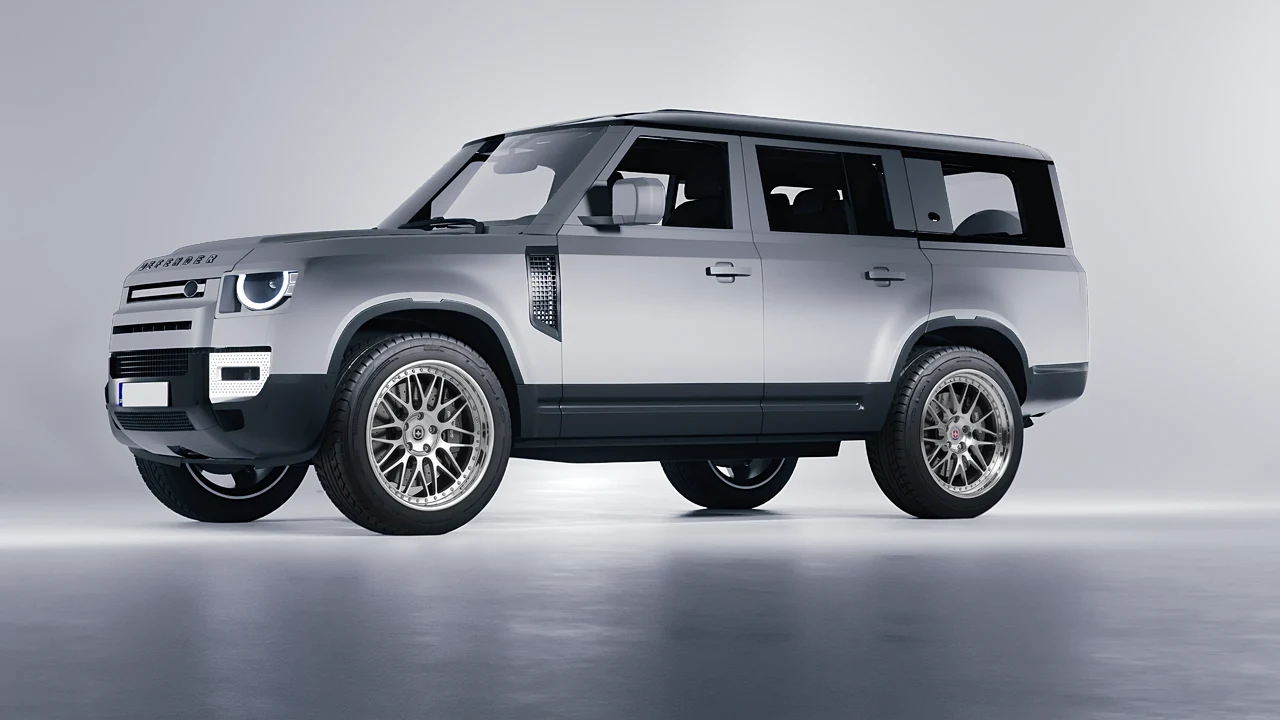 Land Rover Defender 130 2023 on HRE Performance Wheels 540C forged wheels, front three-quarter view