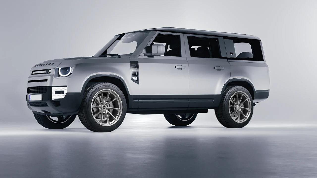 Land Rover Defender 130 2023 on HRE Performance Wheels P204 forged wheels, front three-quarter view