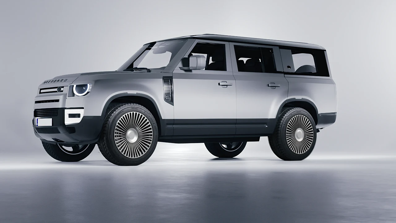 Land Rover Defender 130 2023 on RDB LA 50 forged wheels, front three-quarter view