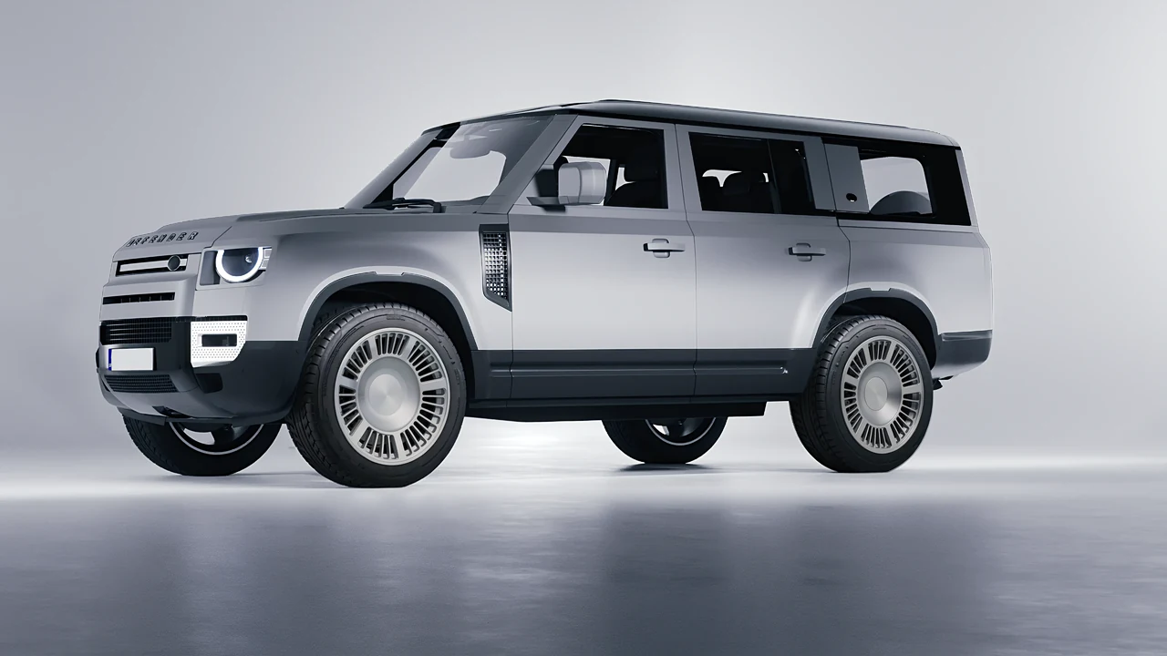 Land Rover Defender 130 2023 on RDB LA Masterpiece forged wheels, front three-quarter view