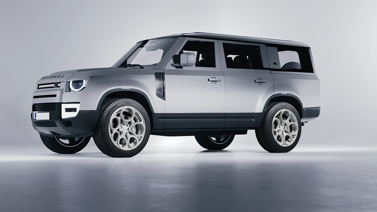 Land Rover Defender 130 2023 on RDB LA Revolver forged wheels, front three-quarter view