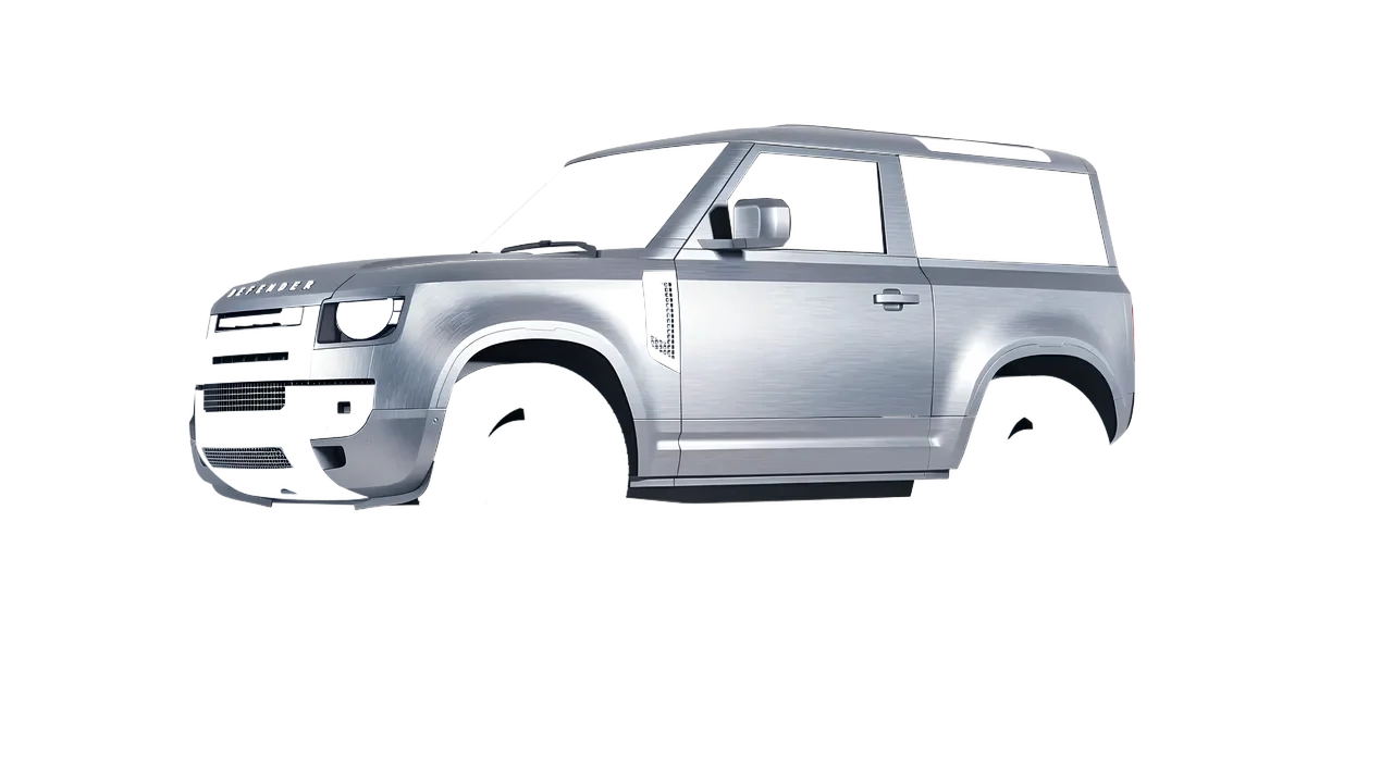 Land Rover Defender 90 V8 2022 wrapped in Brushed Aluminum (Avery Dennison SW900-812-X), front three-quarter view