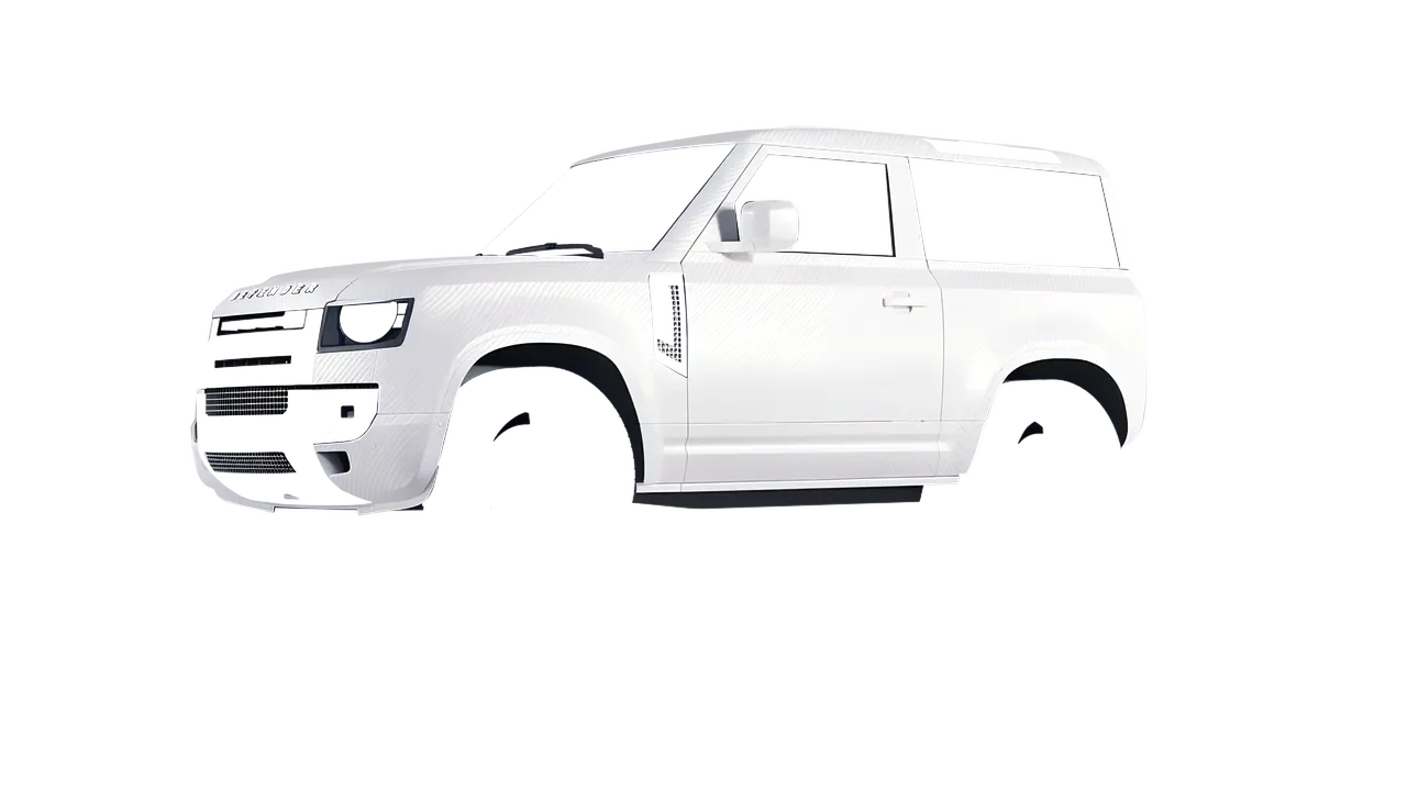 Land Rover Defender 90 V8 2022 wrapped in Carbon Fiber White (Avery Dennison SW900-115-X), front three-quarter view