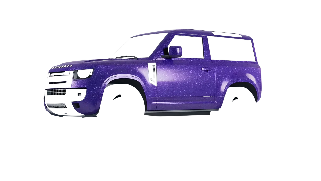 Land Rover Defender 90 V8 2022 wrapped in Purple (Avery Dennison SW900-587-D), front three-quarter view