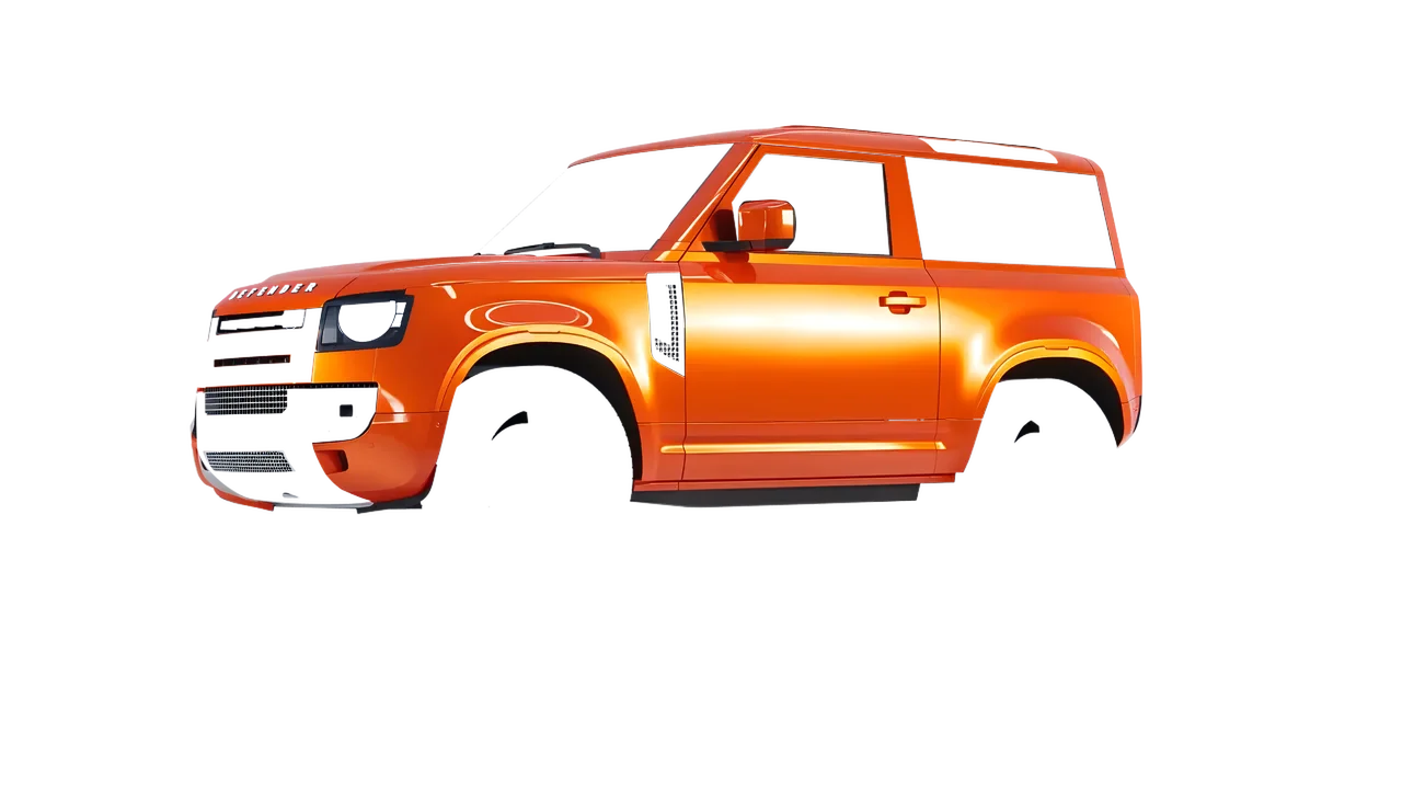 Land Rover Defender 90 V8 2022 wrapped in Fiery Orange (3M G364), front three-quarter view