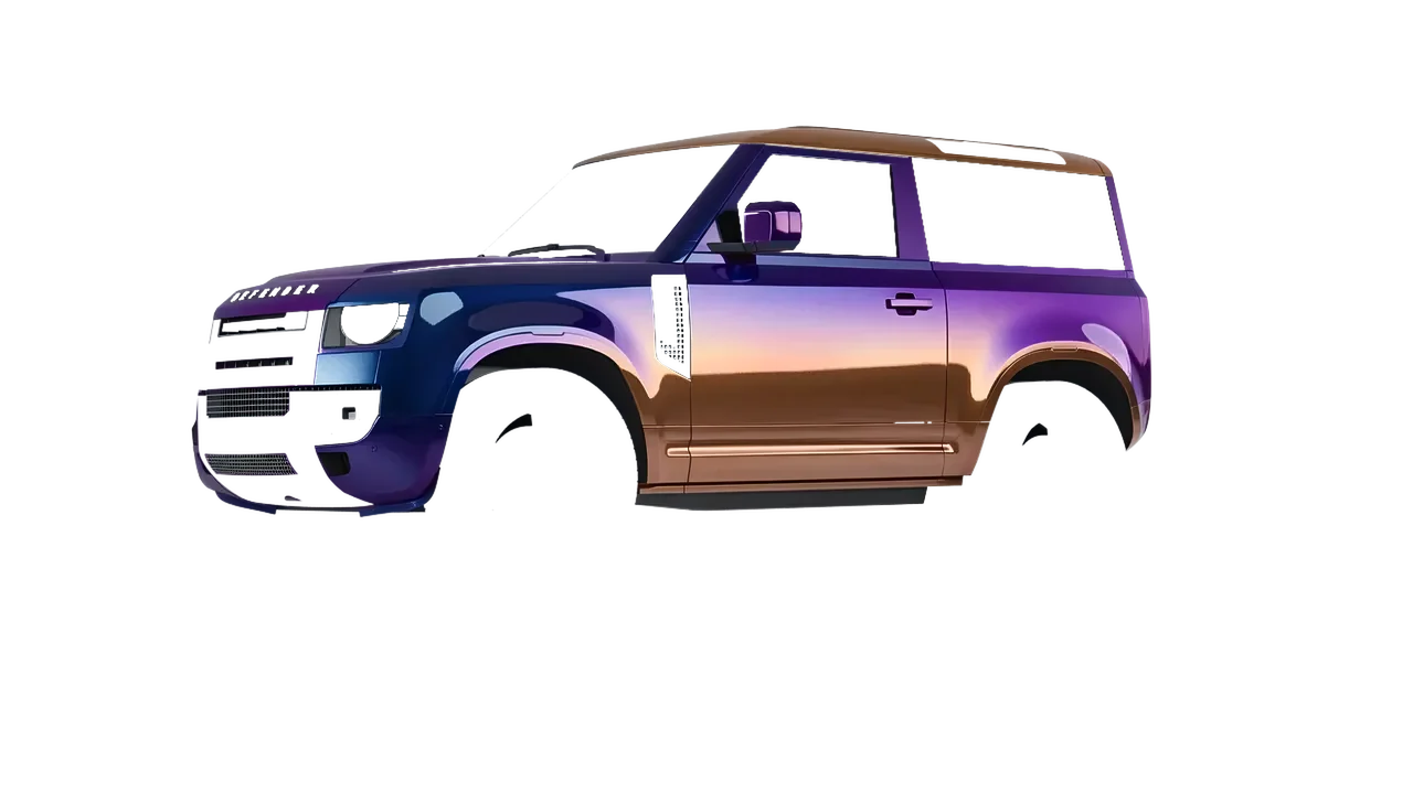 Land Rover Defender 90 V8 2022 wrapped in Gloss Flip Deep Space (3M GP278), front three-quarter view