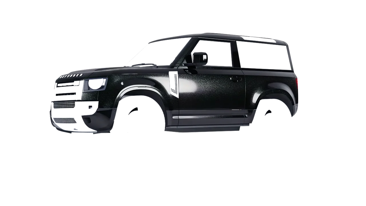 Land Rover Defender 90 V8 2022 wrapped in Mystery Black (Avery Dennison SW900-184-M), front three-quarter view